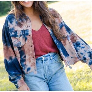 Natural Life Jacket Shacket Tie Dye Boho Blue Orange‎ Brown Large XL